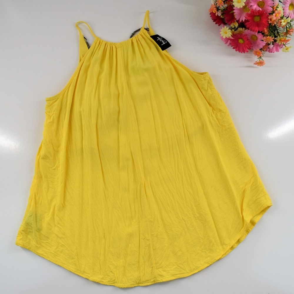 By & By Yellow  Boho Attached Necklace Top Size S - Picture 6 of 7